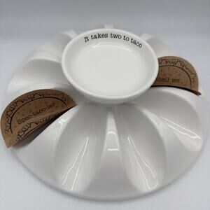 MUD PIE It Takes Two To Taco 10 Shell Holding Tray Platter White